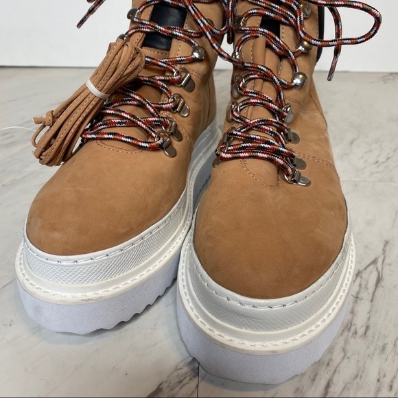 New! Schutz Marlua Platform Lace Up Tan White Boot 8B - Picture 11 of 15